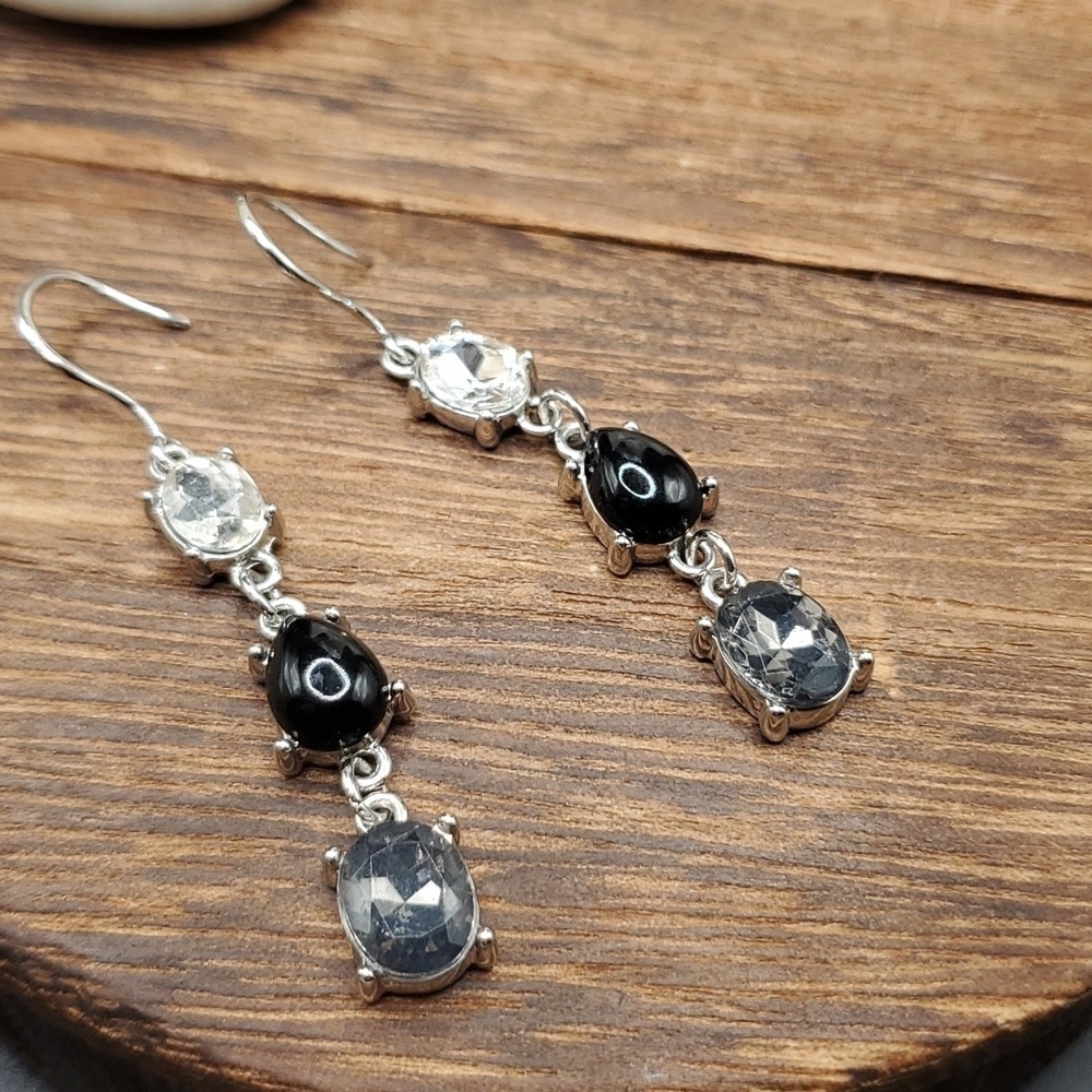 E818 chocolate labradorite onyx Moonstone topaz sterling silver earrings beauty!
